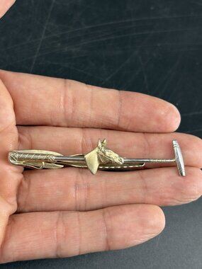Vtg Hickok USA Horse Head Tie Clip Equestrian Tie Bar Race Riding Crop Bat Whip